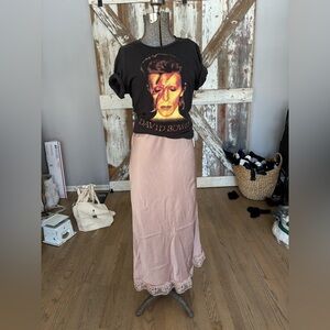 A New Day Blush Maxi Skirt Silk with Lace Trim Easter Spring NWT